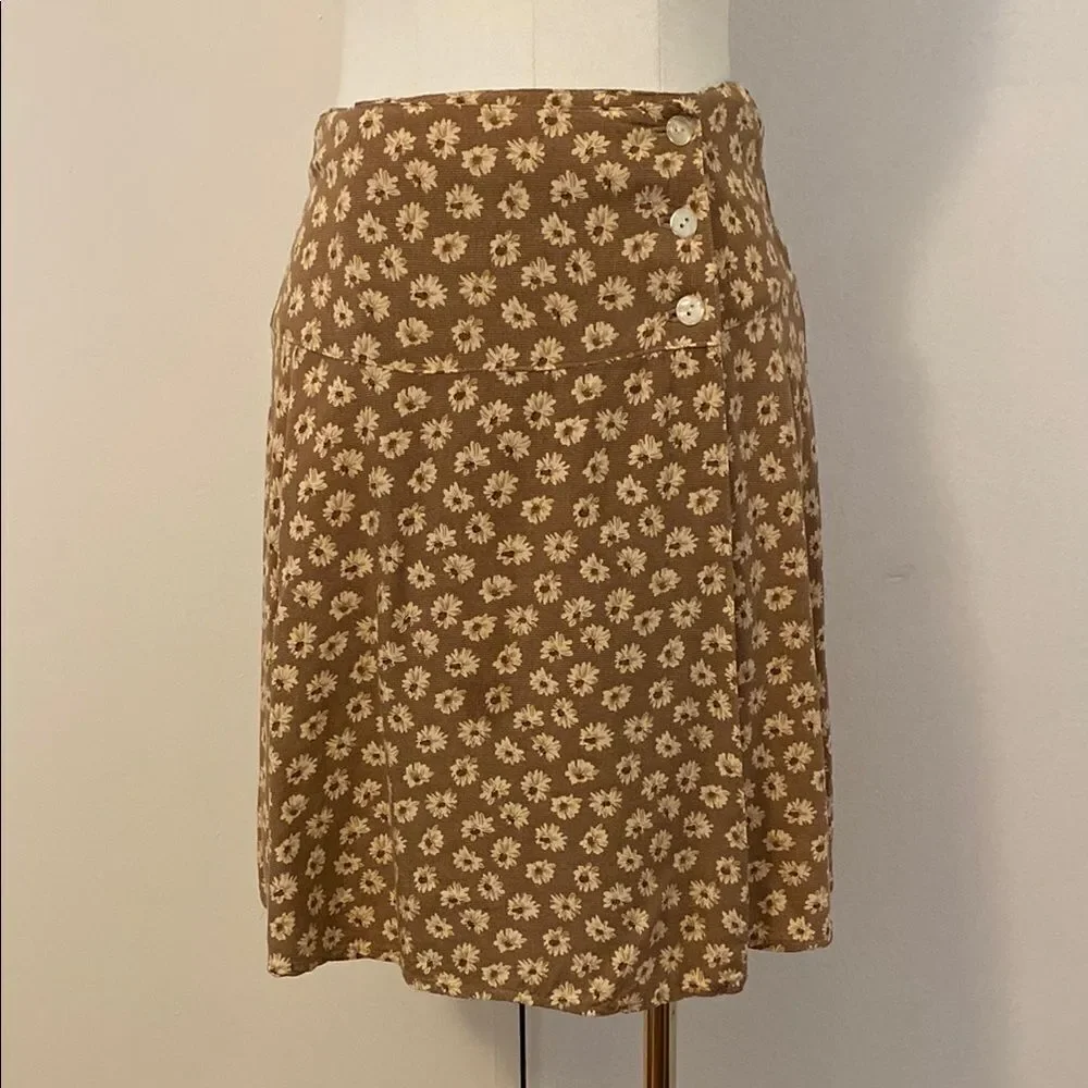 Vintage 90's Light Brown Floral Print Mini Wrap Skirt Size Small